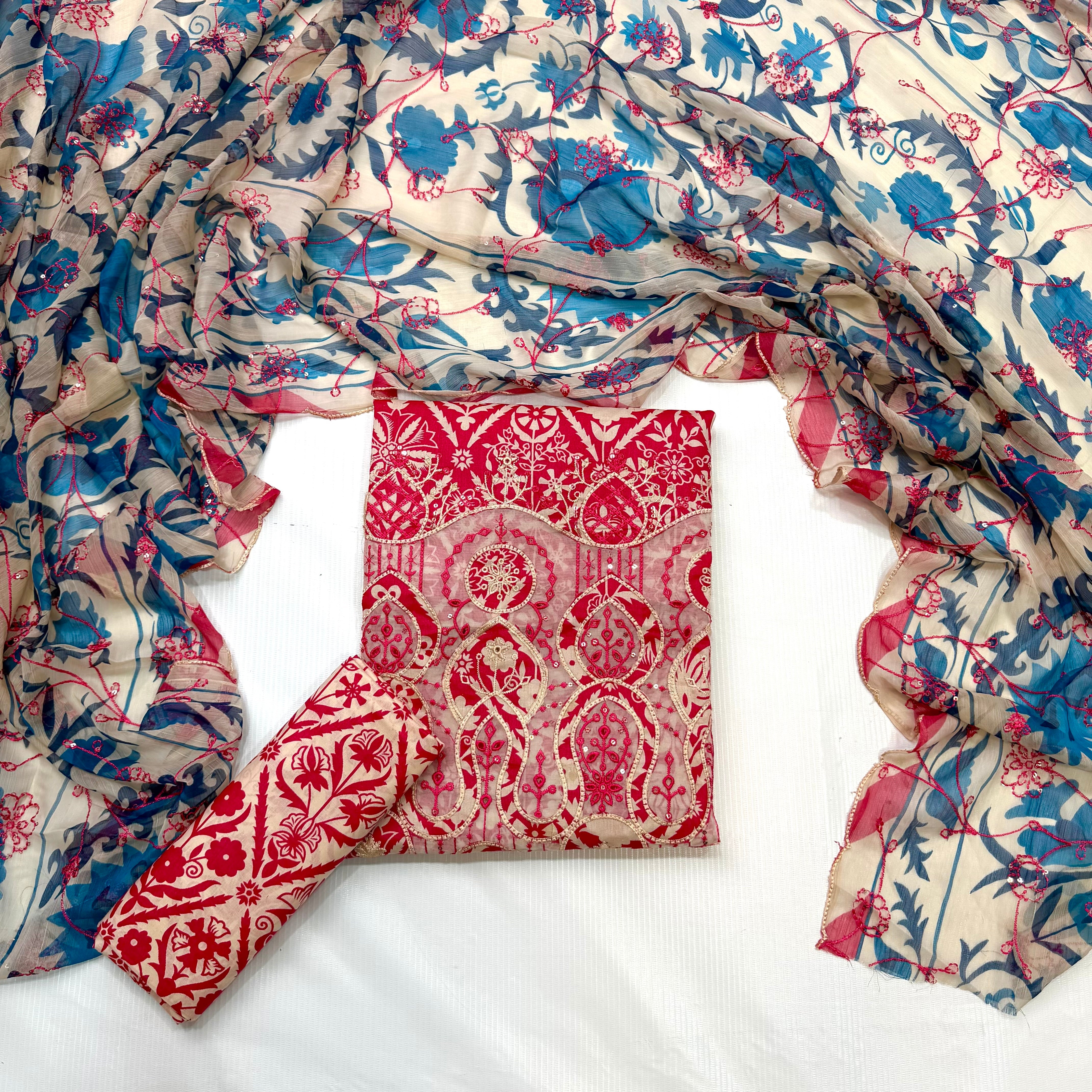 Aneela’s Printed Daman ChikanKari Lawn 3PC Unstitched Memon Clothes